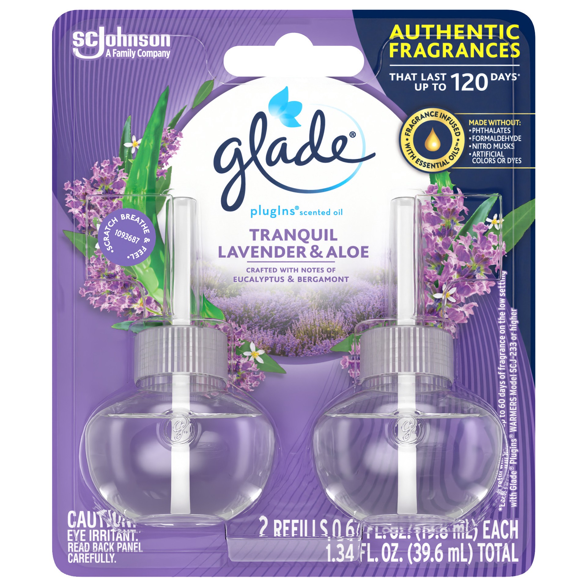 slide 1 of 6, Glade PlugIns Scented Oil Refills 2 CT, Tranquil Lavender & Aloe, Plug In Air Freshener, 1.34 FL OZ, 2 ct; 0.67 fl oz