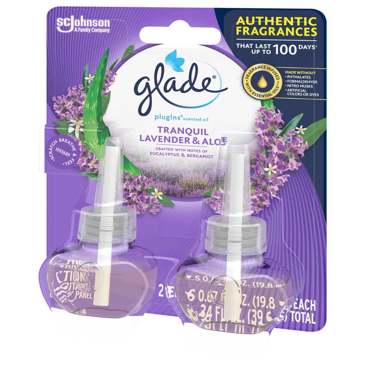 slide 4 of 6, Glade PlugIns Scented Oil Refills 2 CT, Tranquil Lavender & Aloe, Plug In Air Freshener, 1.34 FL OZ, 2 ct; 0.67 fl oz