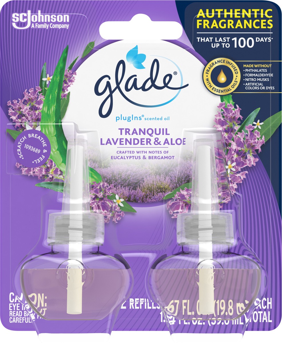 slide 2 of 6, Glade PlugIns Scented Oil Refills 2 CT, Tranquil Lavender & Aloe, Plug In Air Freshener, 1.34 FL OZ, 2 ct; 0.67 fl oz