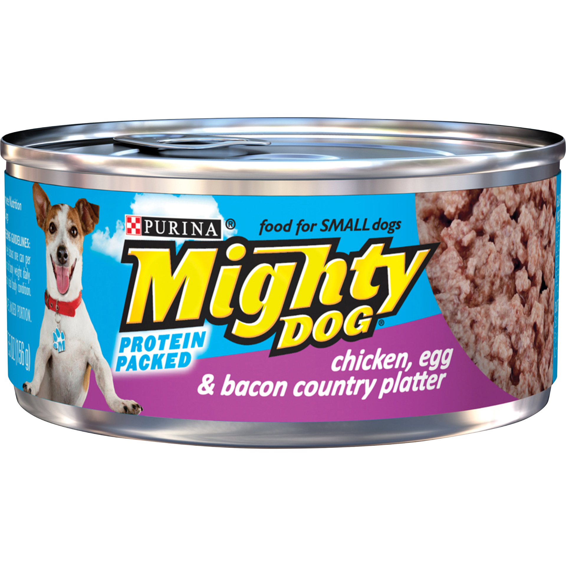 slide 1 of 1, Purina Mighty Dog Small Breed Wet Dog Food, Chicken, Egg & Bacon Country Platter Pull-Top Can, 6.04 oz