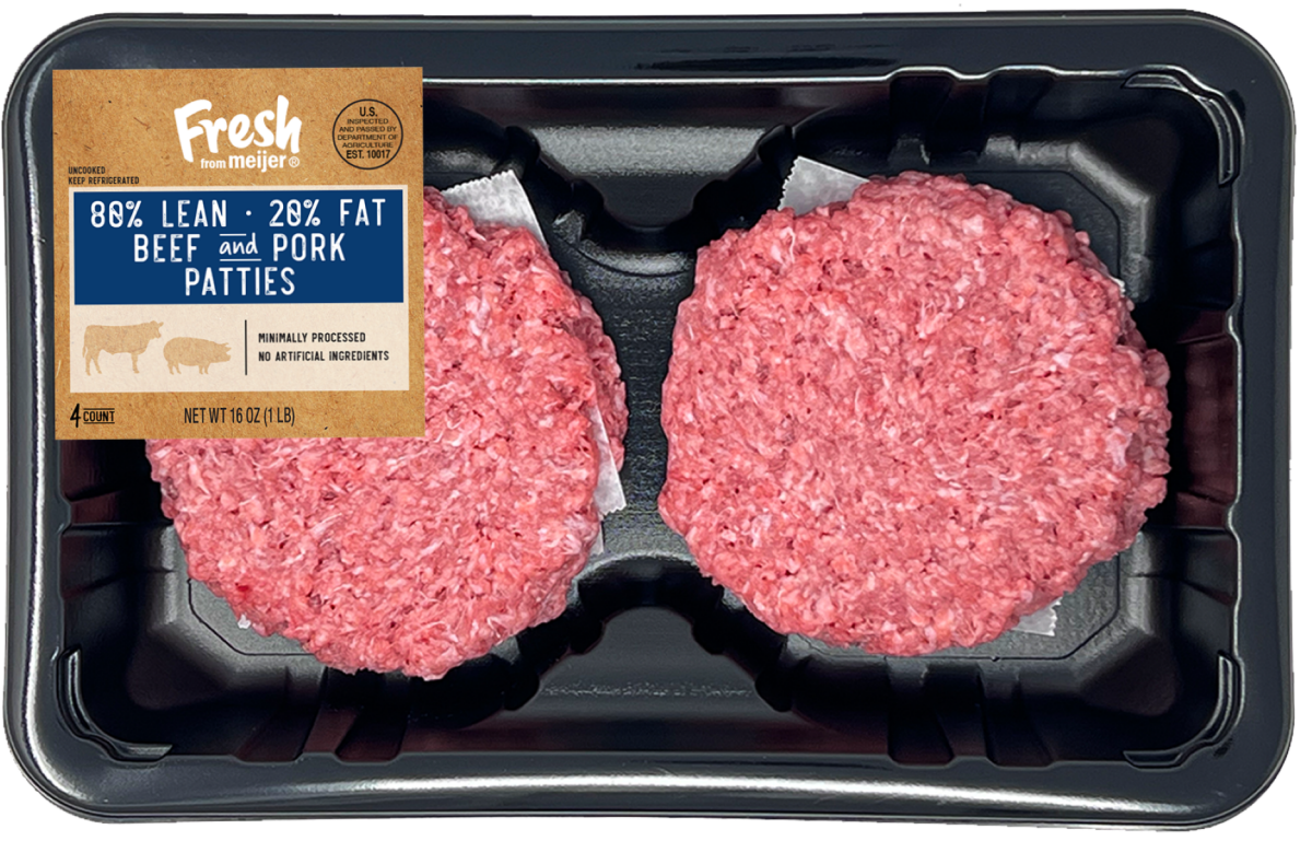 slide 1 of 1, FRESH FROM MEIJER 80/20 Beef/Pork Patties, 4 Patties, 1 lb