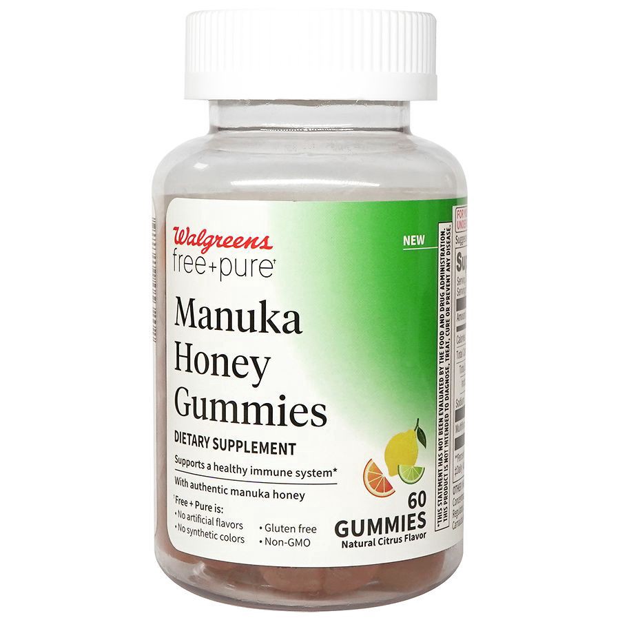 slide 1 of 3, Walgreens Free & Pure Manuka Honey Gummy Natural Citrus, 60 ct