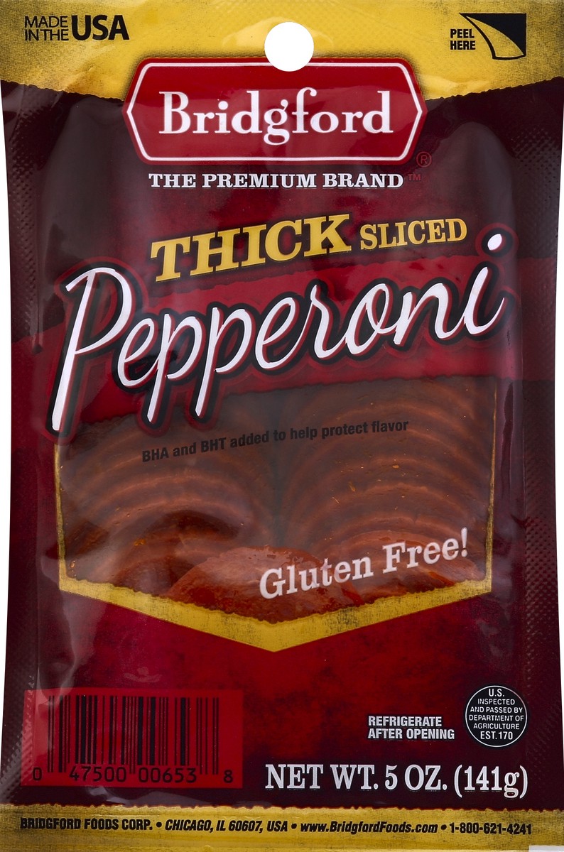 slide 1 of 4, Bridgford Thick Sliced Pepperoni, 5 oz, 5 oz