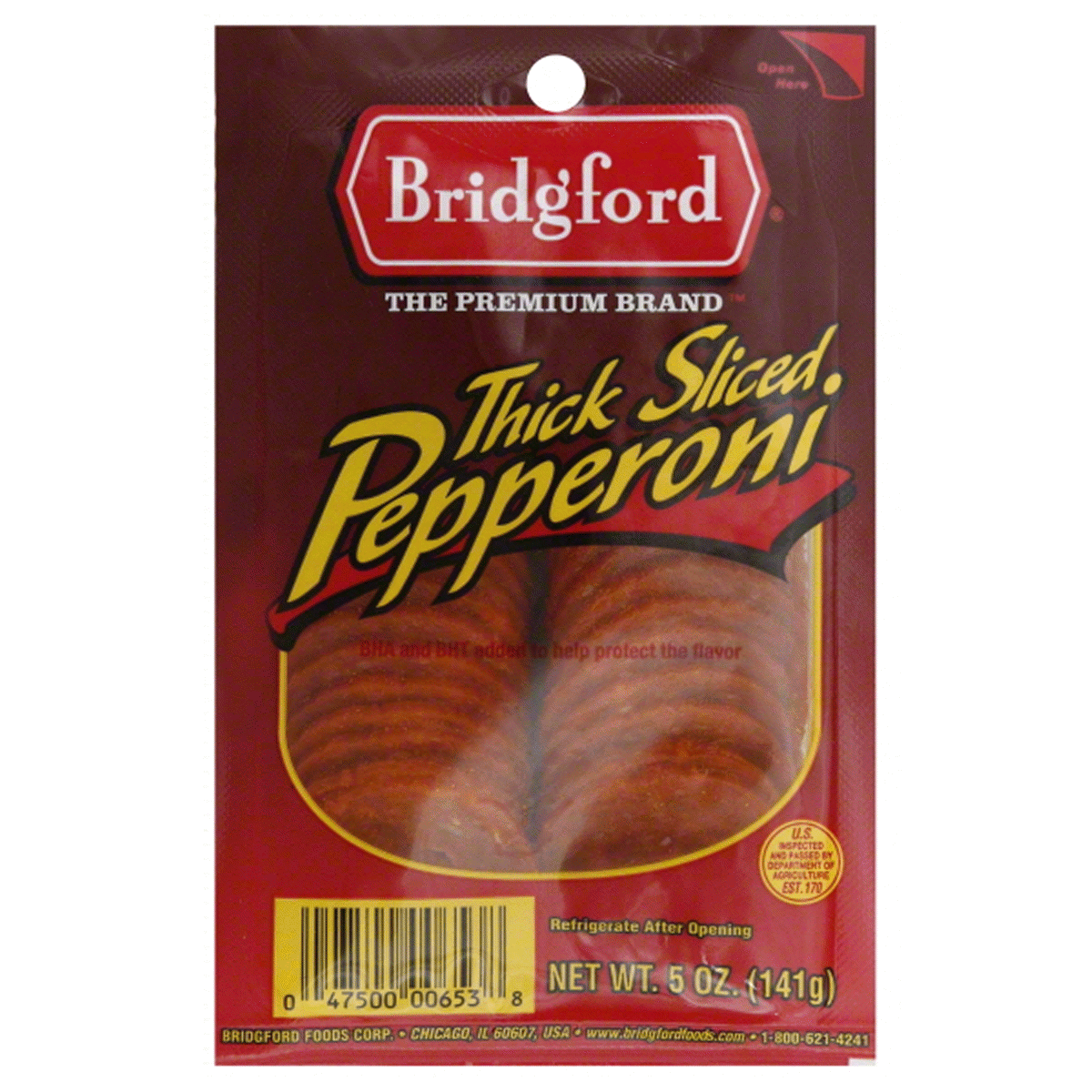 slide 1 of 1, Bridgford Thick Sliced Pepperoni, 5 oz