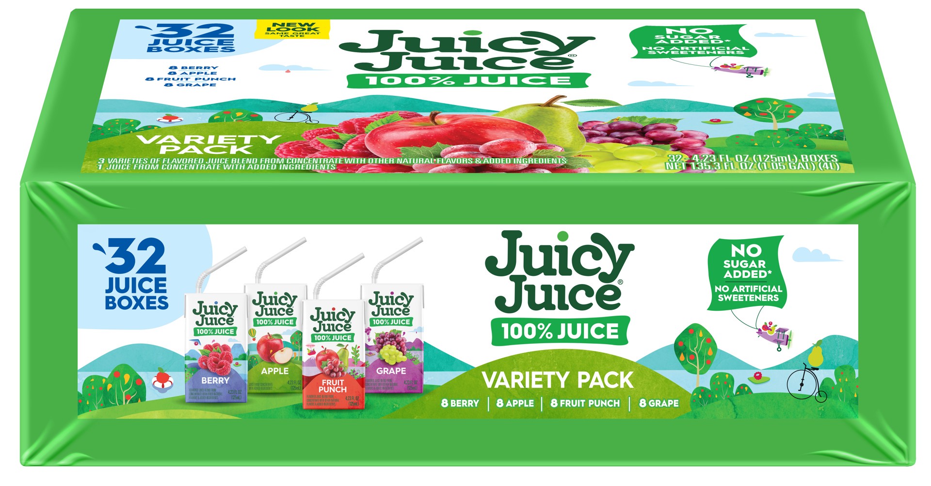 slide 1 of 9, Juicy Juice 100% Juice, Juice Box Variety Pack, 32 Count, 4.23 FL OZ Boxes, 32/4.23 oz
