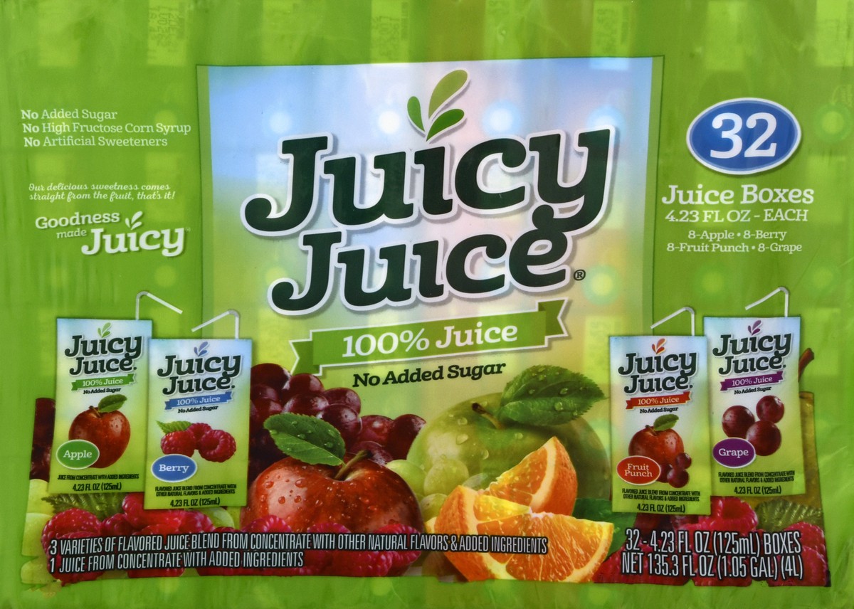 slide 6 of 9, Juicy Juice 100% Juice, Juice Box Variety Pack, 32 Count, 4.23 FL OZ Boxes, 32/4.23 oz