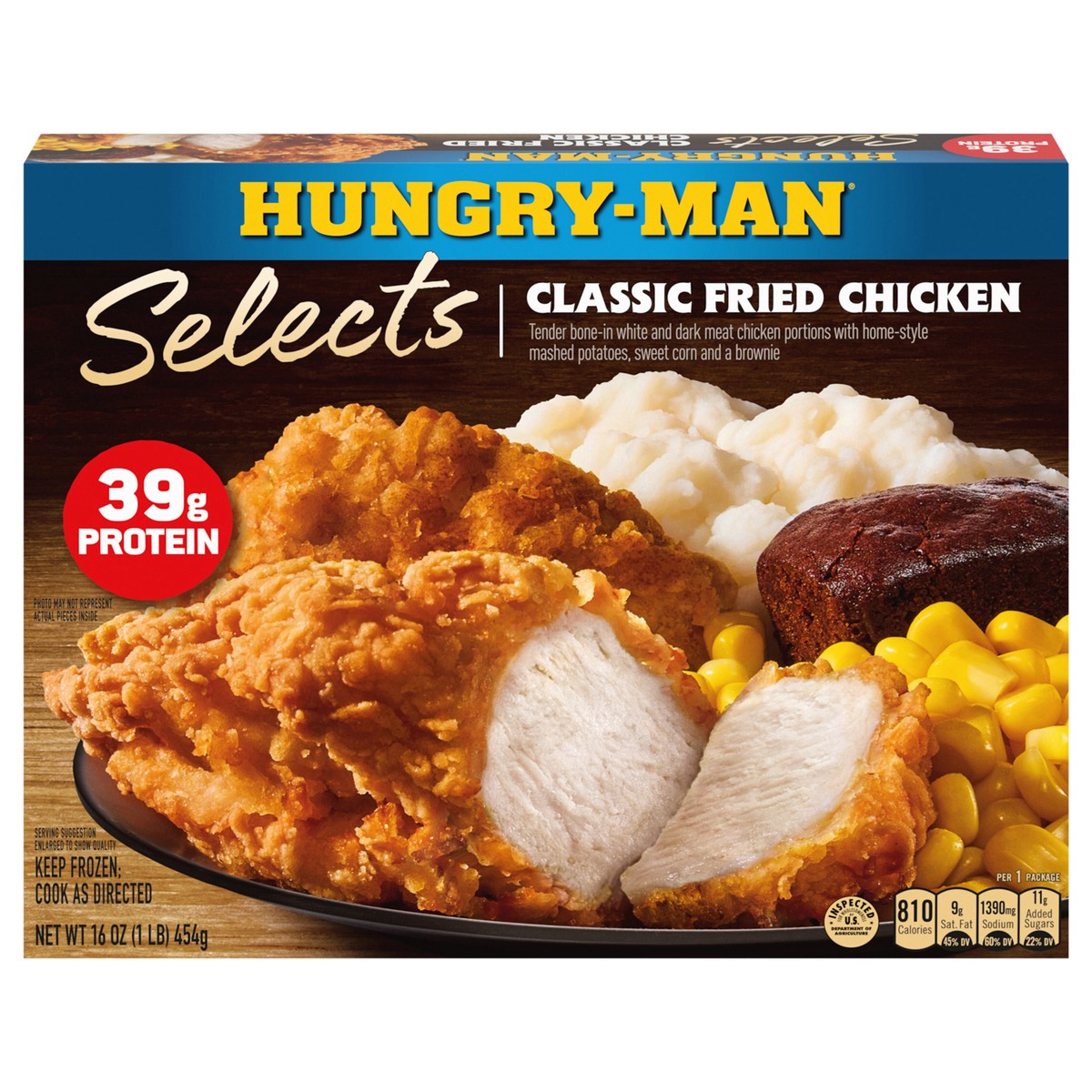 slide 1 of 5, Hungry-Man Selects Classic Fried Chicken, Frozen Meal, 16 oz, 16 oz