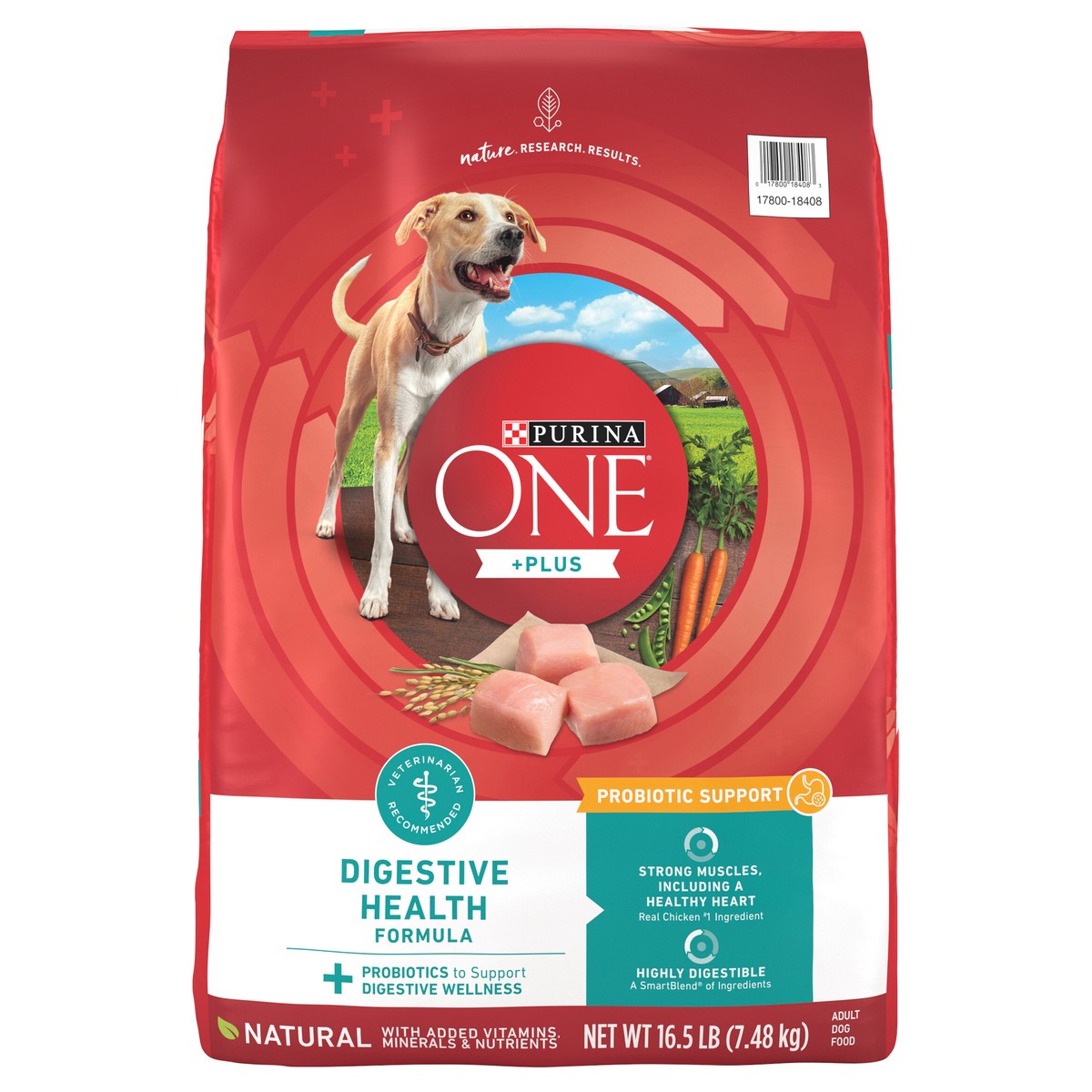 slide 1 of 9, Purina One Plus Digestive Health Formula Dry Dog Food Natural with Added Vitamins, Minerals and Nutrients, 16.5 lb