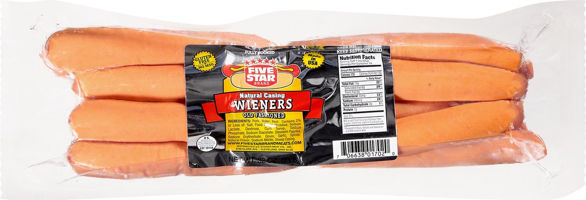 slide 7 of 9, Five Star Old Fashioned Natural Casing Wieners 32 oz, 32 oz