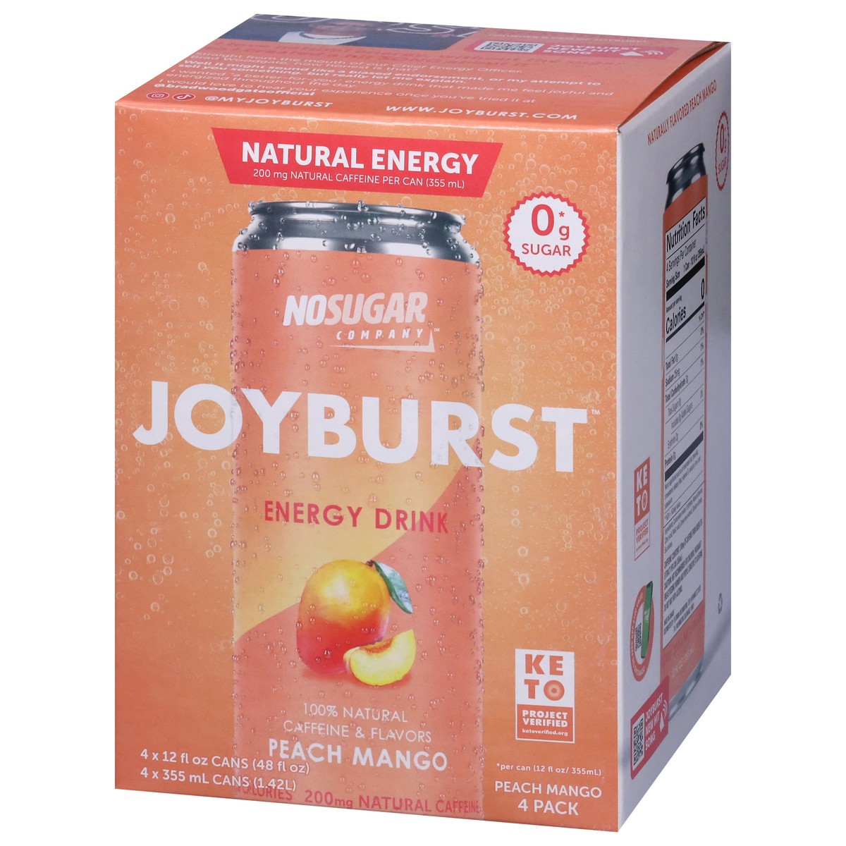 slide 3 of 9, No Sugar Company Joyburst Peach Mango Energy Drink - 4 ct, 4 ct