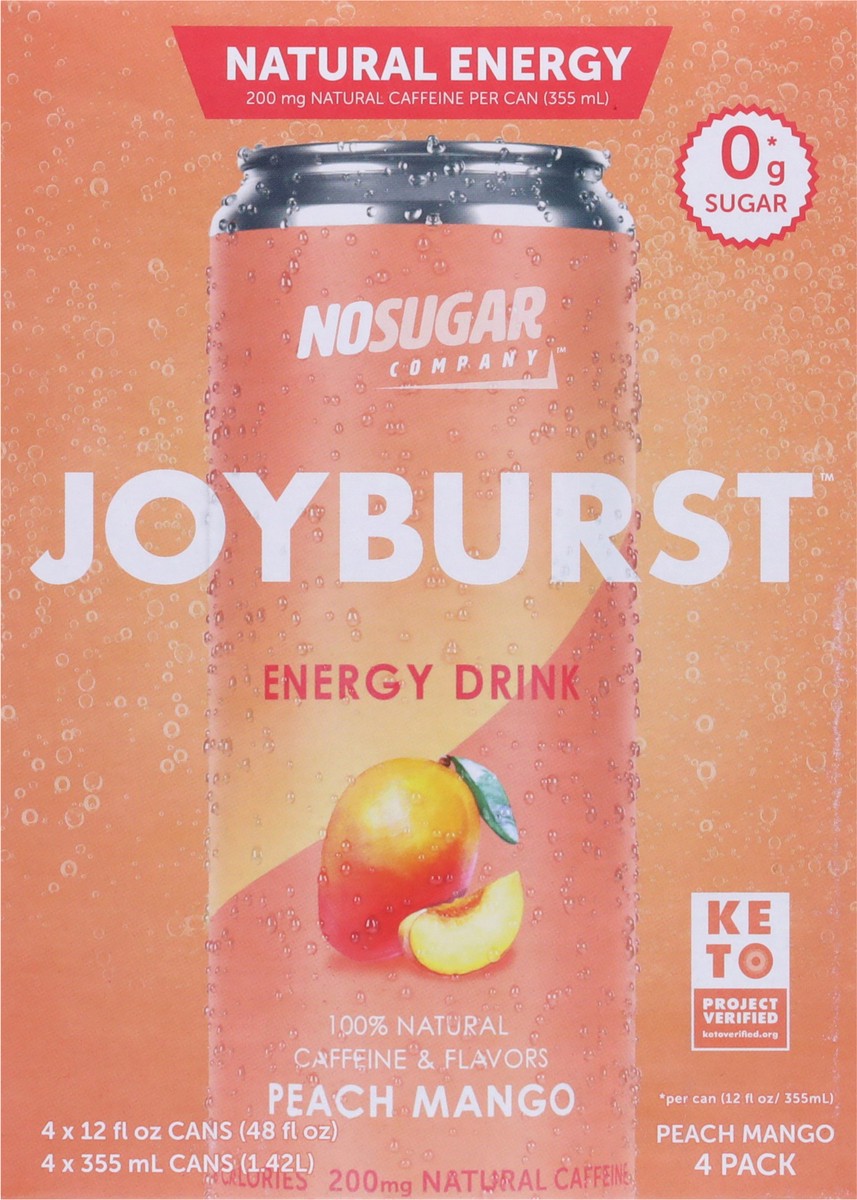 slide 5 of 9, No Sugar Company Joyburst Peach Mango Energy Drink - 4 ct, 4 ct
