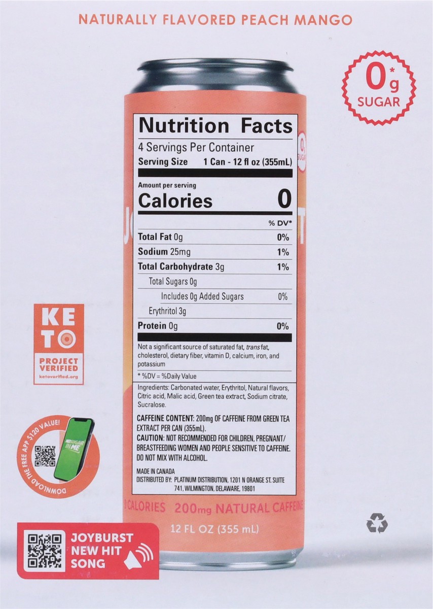 slide 4 of 9, No Sugar Company Joyburst Peach Mango Energy Drink - 4 ct, 4 ct