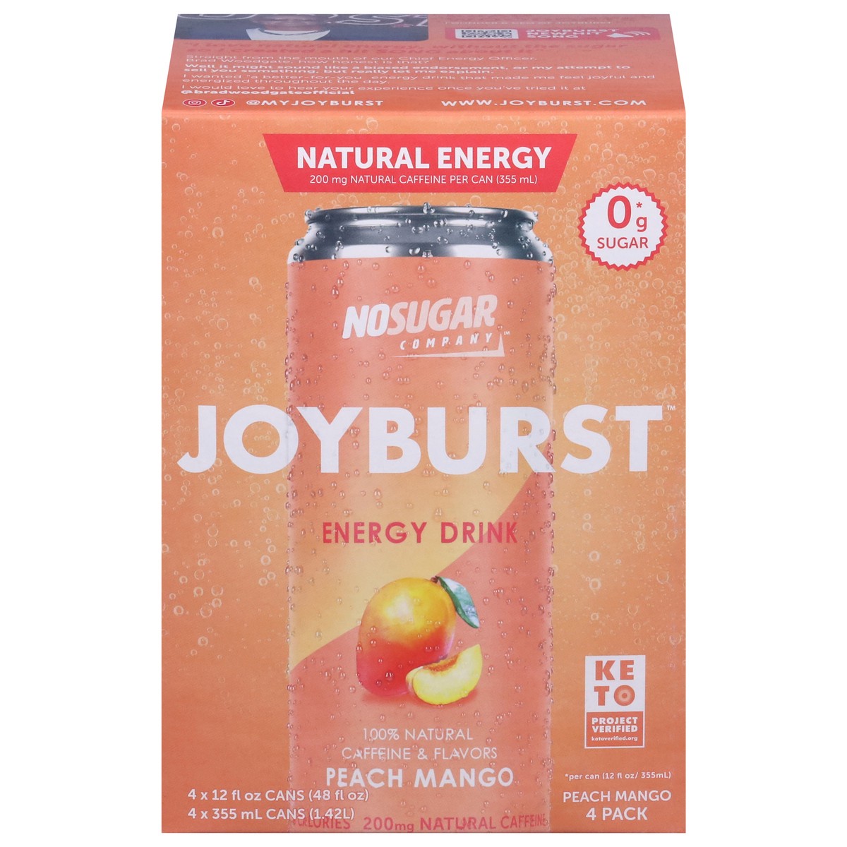 slide 1 of 9, No Sugar Company Joyburst Peach Mango Energy Drink - 4 ct, 4 ct