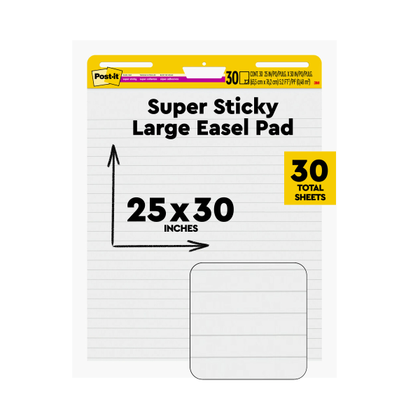 slide 4 of 10, Post-it Super Sticky Easel Pad, 25" X 30", Lined, 30 Sheets, White, 30 ct