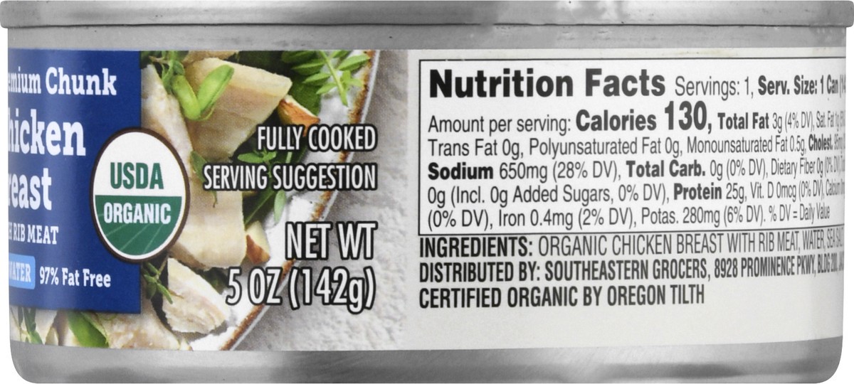 slide 10 of 12, SE Grocers Naturally Better Organic Premium Chunk Chicken Breast In Water, 5 oz