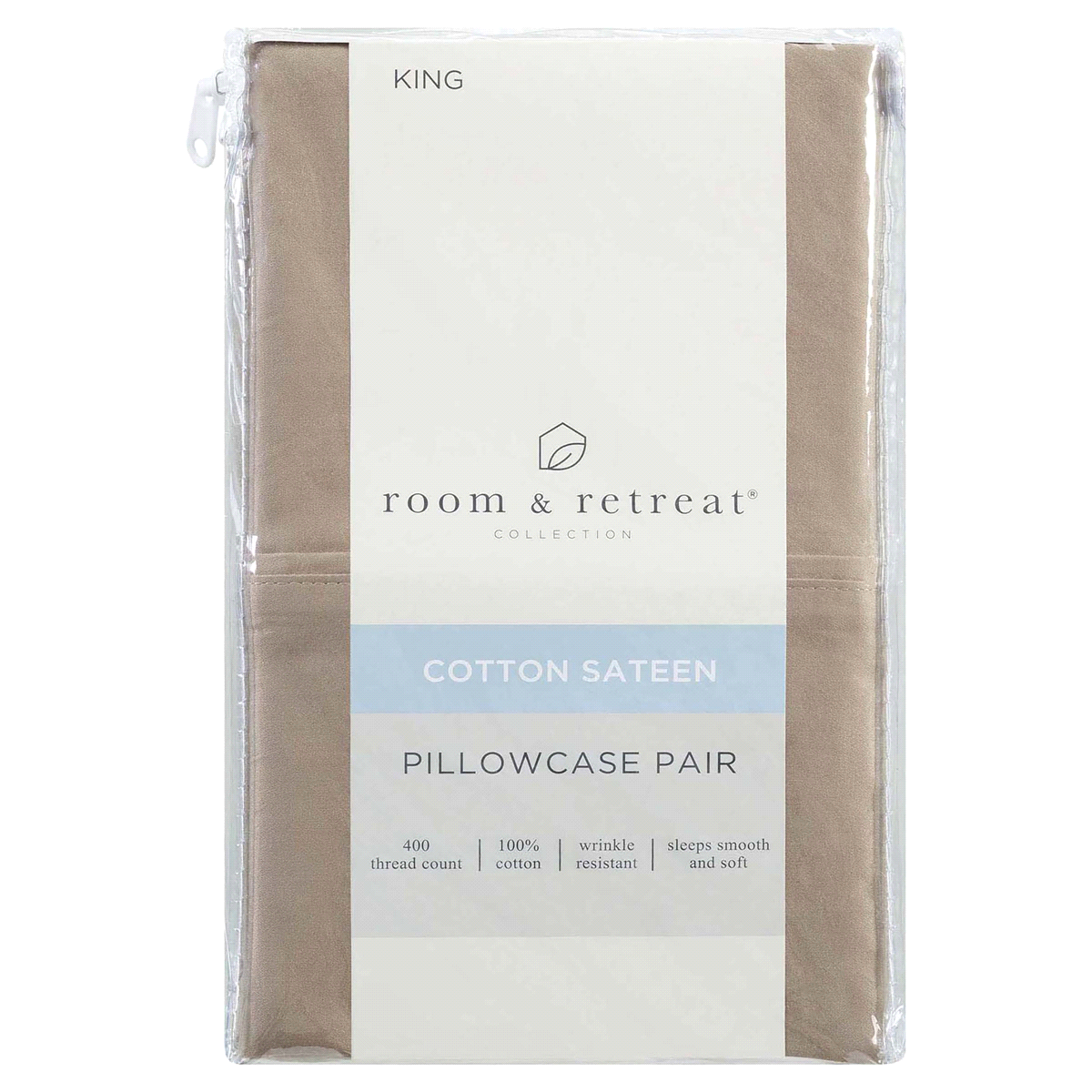 slide 1 of 2, Home 400TC Sateen Pillowcase, King, Khaki, 1 pc