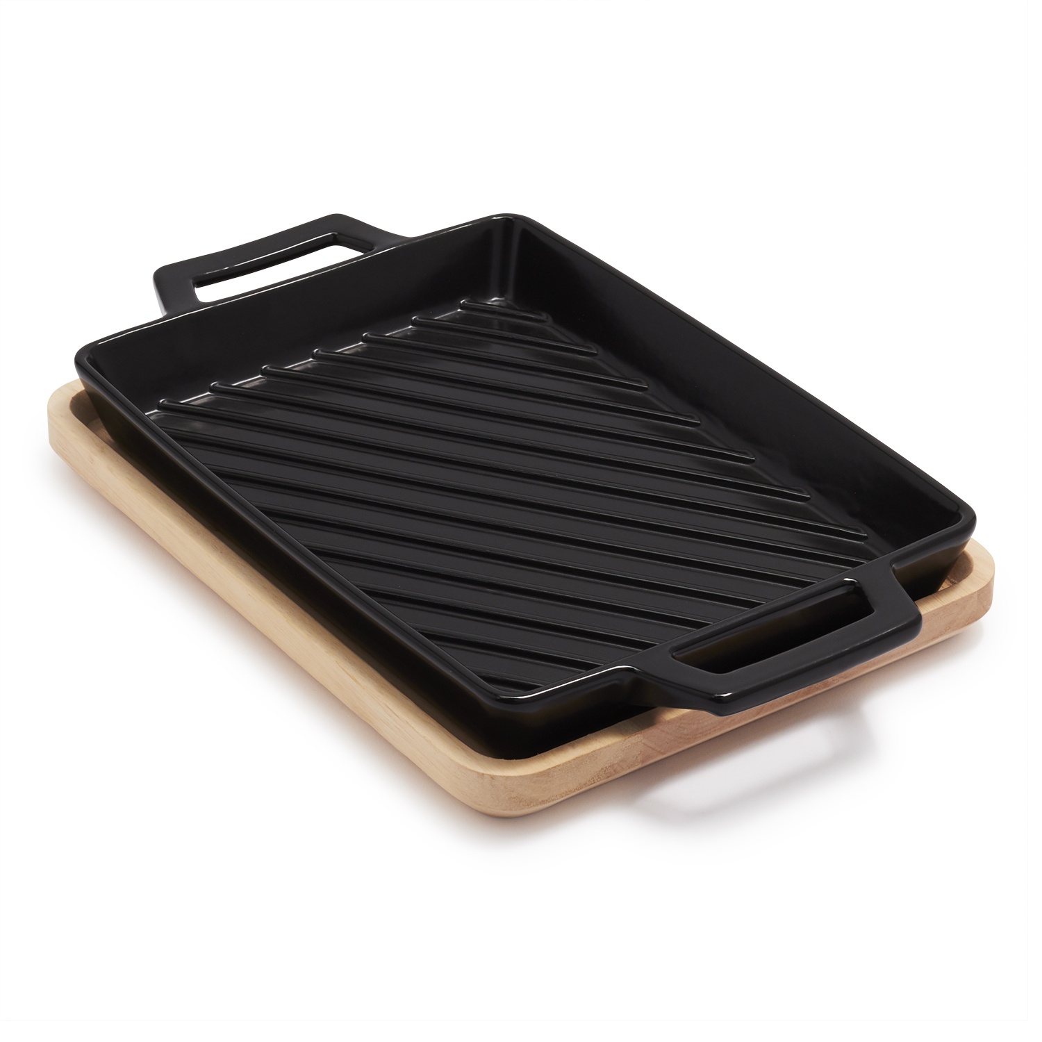 slide 1 of 1, Sur La Table Pro-Ceramic Grill Pan with Wood Trivet, 1 ct