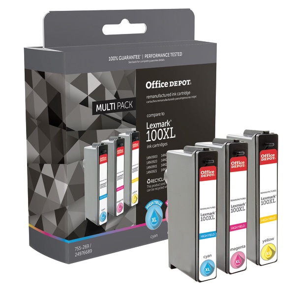 slide 1 of 2, Office Depot Brand Od100Cmyxl (Lexmark 100Xl/100) Remanufactured Color Ink Cartridges, Pack Of 3, 3 ct