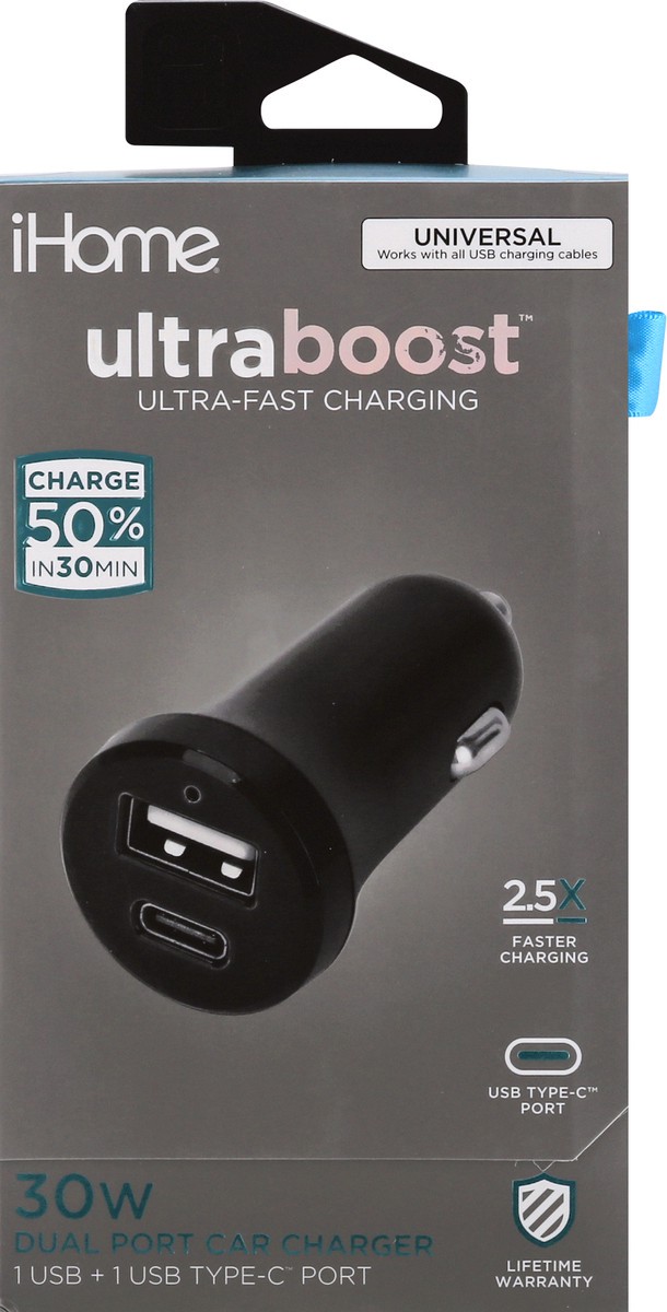 slide 1 of 9, iHome UltraBoost Dual Port Car Charger 1 ea, 1 ct