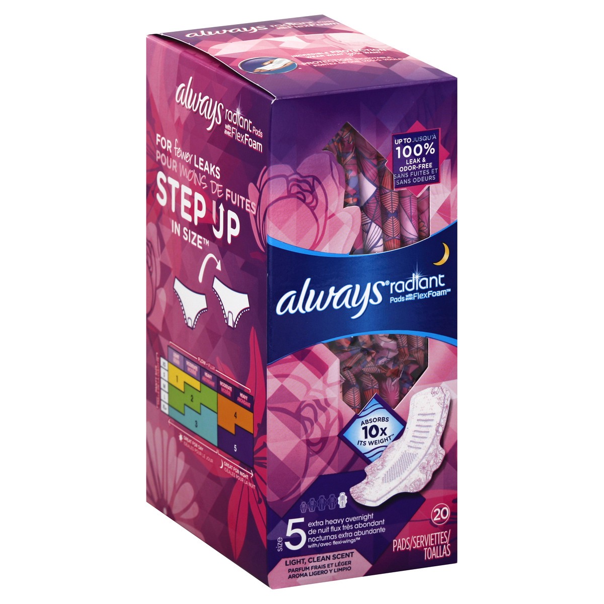 slide 1 of 6, Always Radiant Scented Pads - Extra Heavy Overnight Flow - Size 5, 20 ct