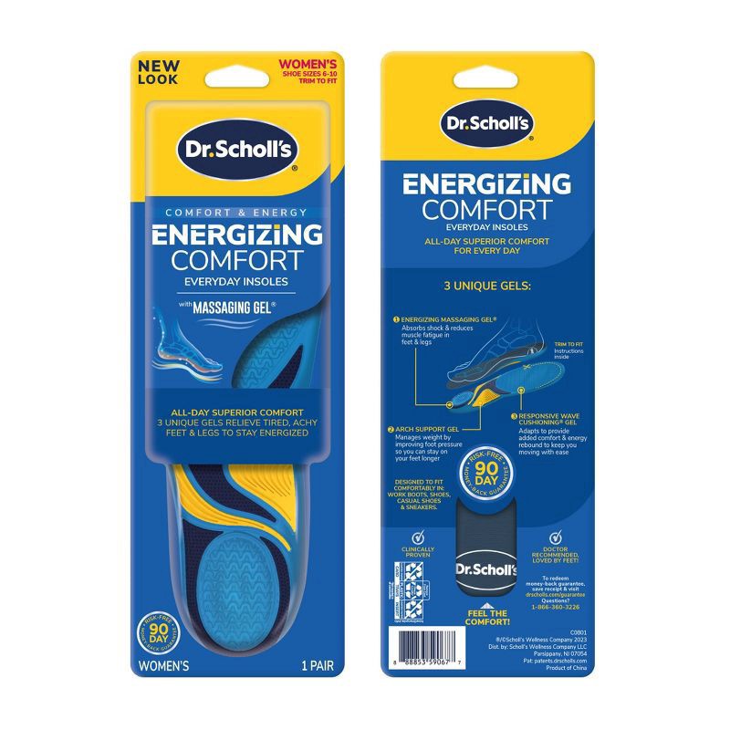 slide 7 of 12, Dr. Scholl's Comfort and Energy Massaging Gel Insoles, Women's Size 6-10, 1 pair