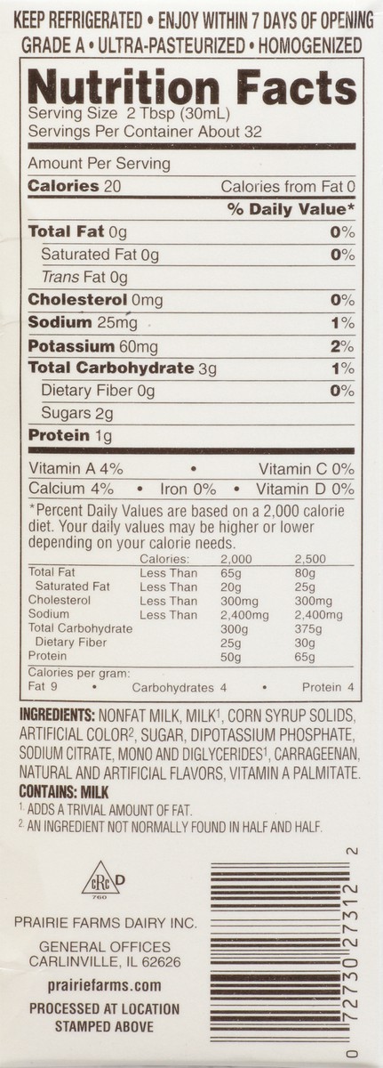 slide 3 of 13, Prairie Farms Fat Free Half & Half 1 qt, 1 qt