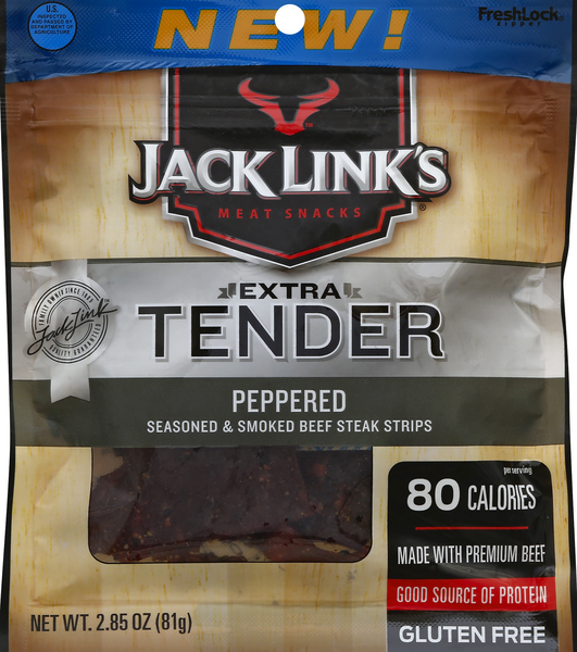 slide 1 of 1, Jack Link's Extra Tender Peppered Beef Steak Strips, 2.85 oz