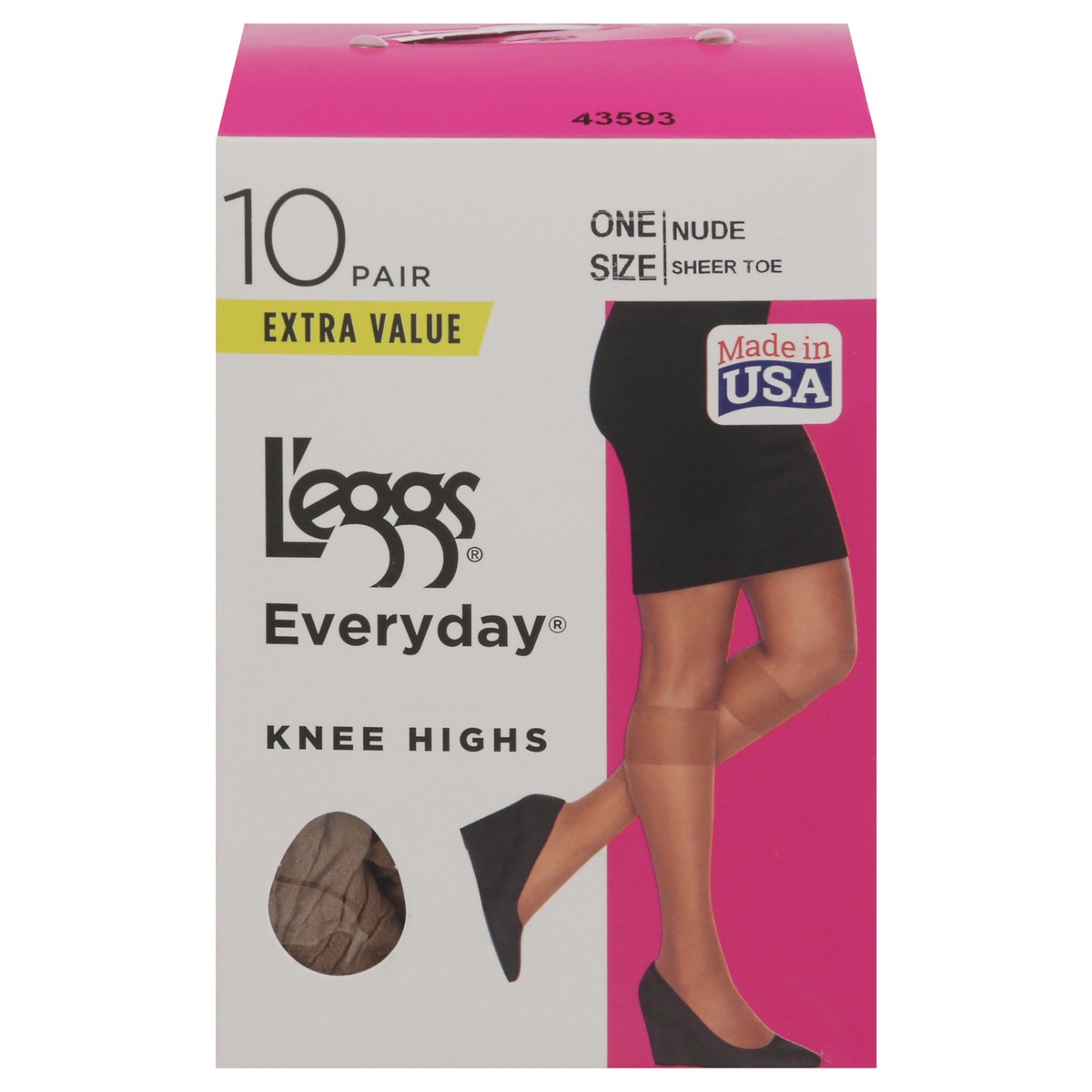 slide 1 of 9, L'eggs Everyday Nude Knee Highs Extra Value 10 ea, 10 ct