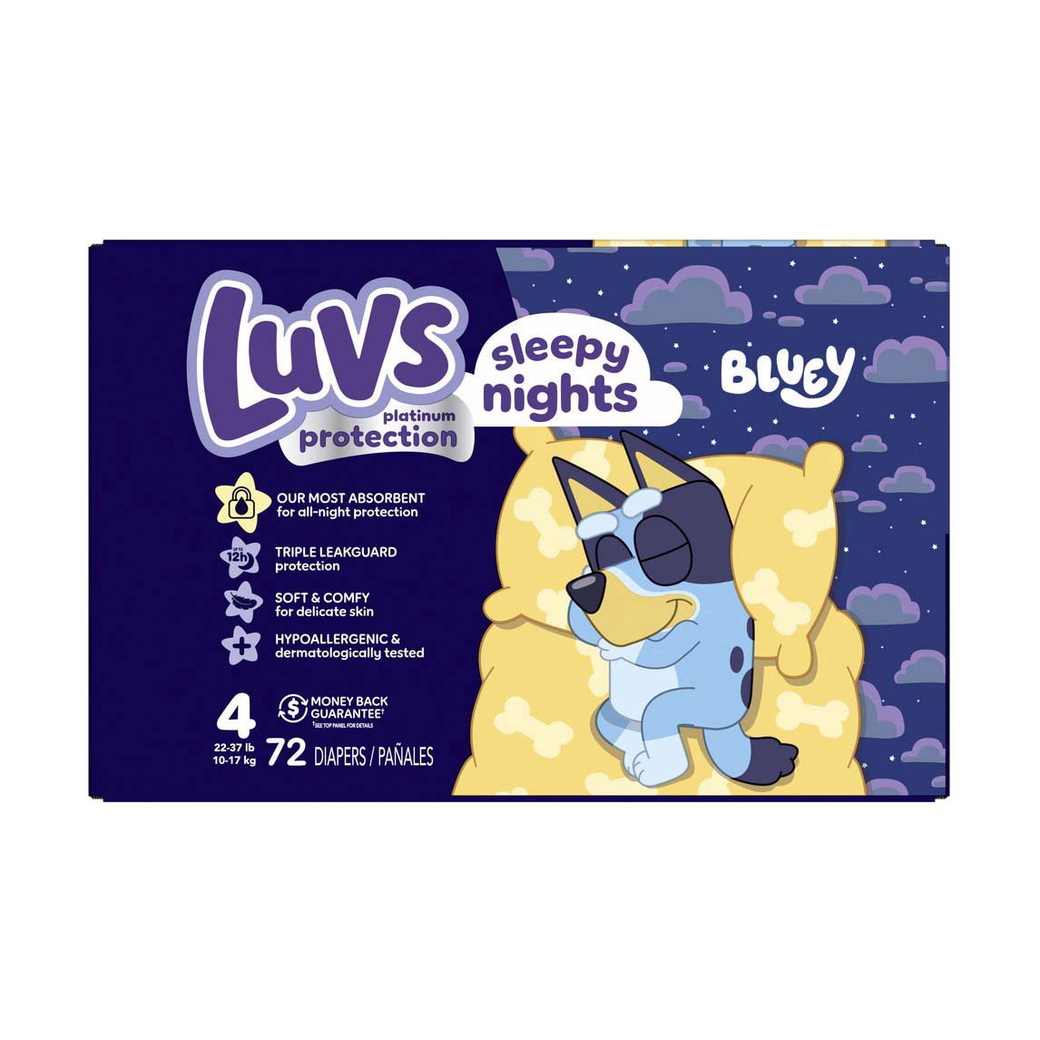 slide 1 of 1, Luvs Bluey Platinum Protection Overnight Baby Diapers - Size 4, 72 ct