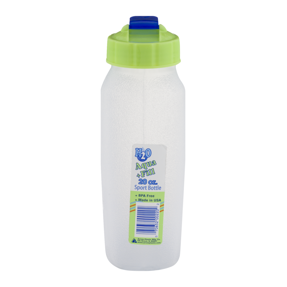 slide 1 of 1, Arrow Plastic H2O Aqua + Fill Sport Bottle, 20 oz