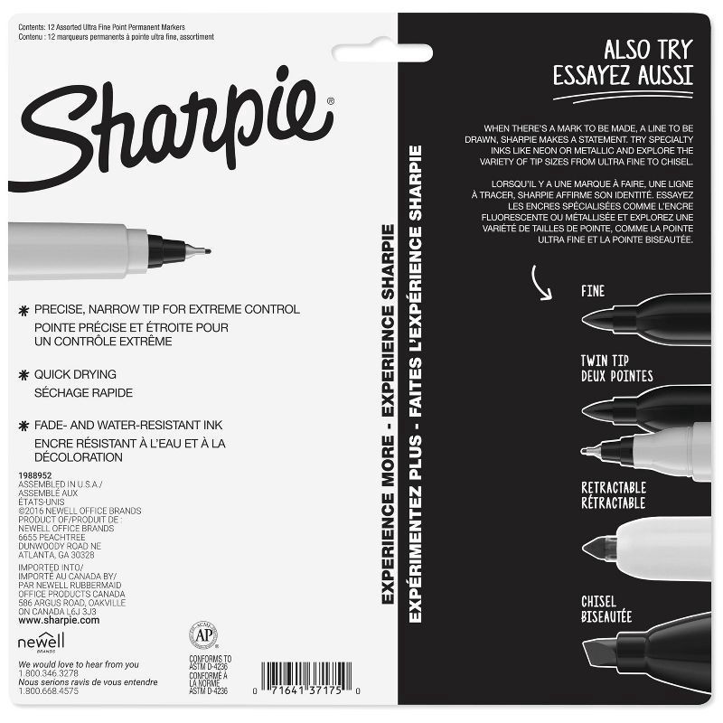 slide 4 of 6, Sharpie 12pk Permanent Markers Ultra Fine Tip Multicolored, 12 ct