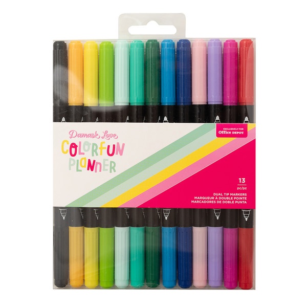 slide 1 of 1, American Crafts Damask Love Colorfun Planner Dual-Tip Markers, Assorted Colors, Pack Of 13 Markers, 13 ct