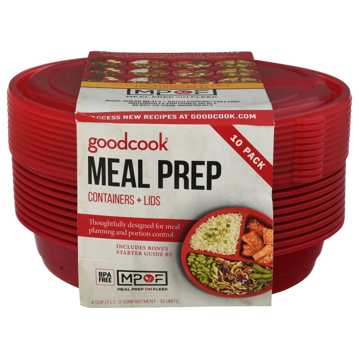 slide 5 of 12, Good Cook Goodcook Containers + Lids, Meal Prep, 10 Pack, 10 Each, 10 ct