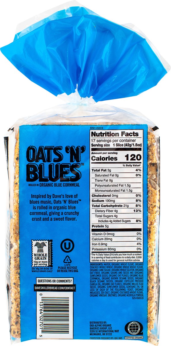 slide 5 of 8, Dave's Killer Bread Organic Blues Bread, 17 oz