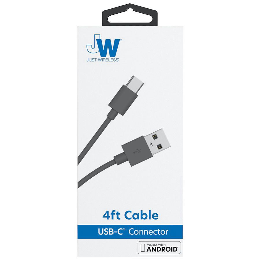 slide 1 of 2, Just Wireless USB Type C Cable PVC 4 foot, 1 ct