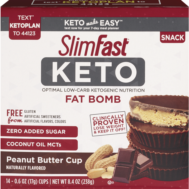 slide 1 of 3, SlimFast Keto Snack Peanut Butter Cup Fat Bomb, 6 oz