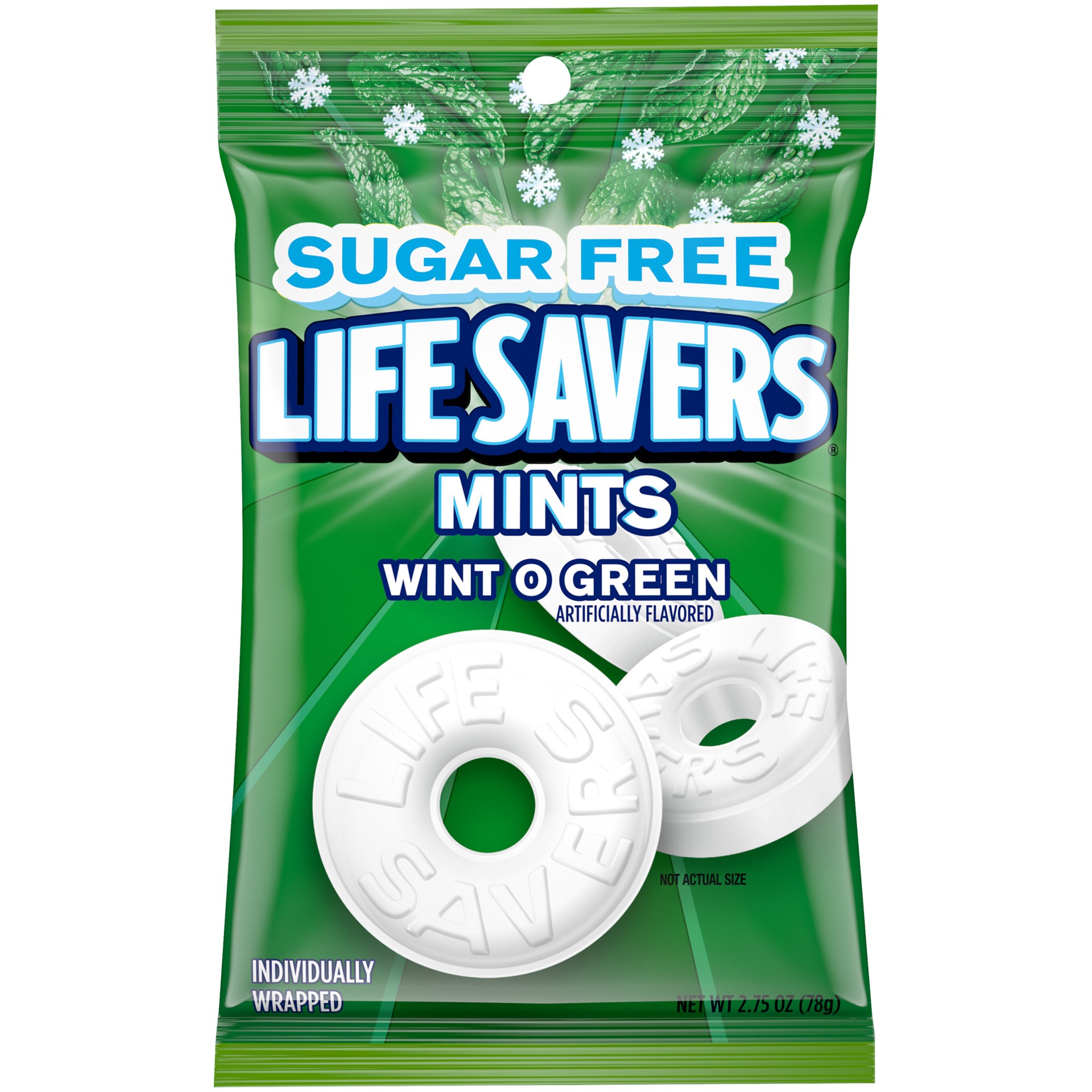 slide 1 of 8, LIFE SAVERS Wint-O-Green Sugar Free Breath Mints Hard Candy, 2.75 oz Bag, 2.75 oz