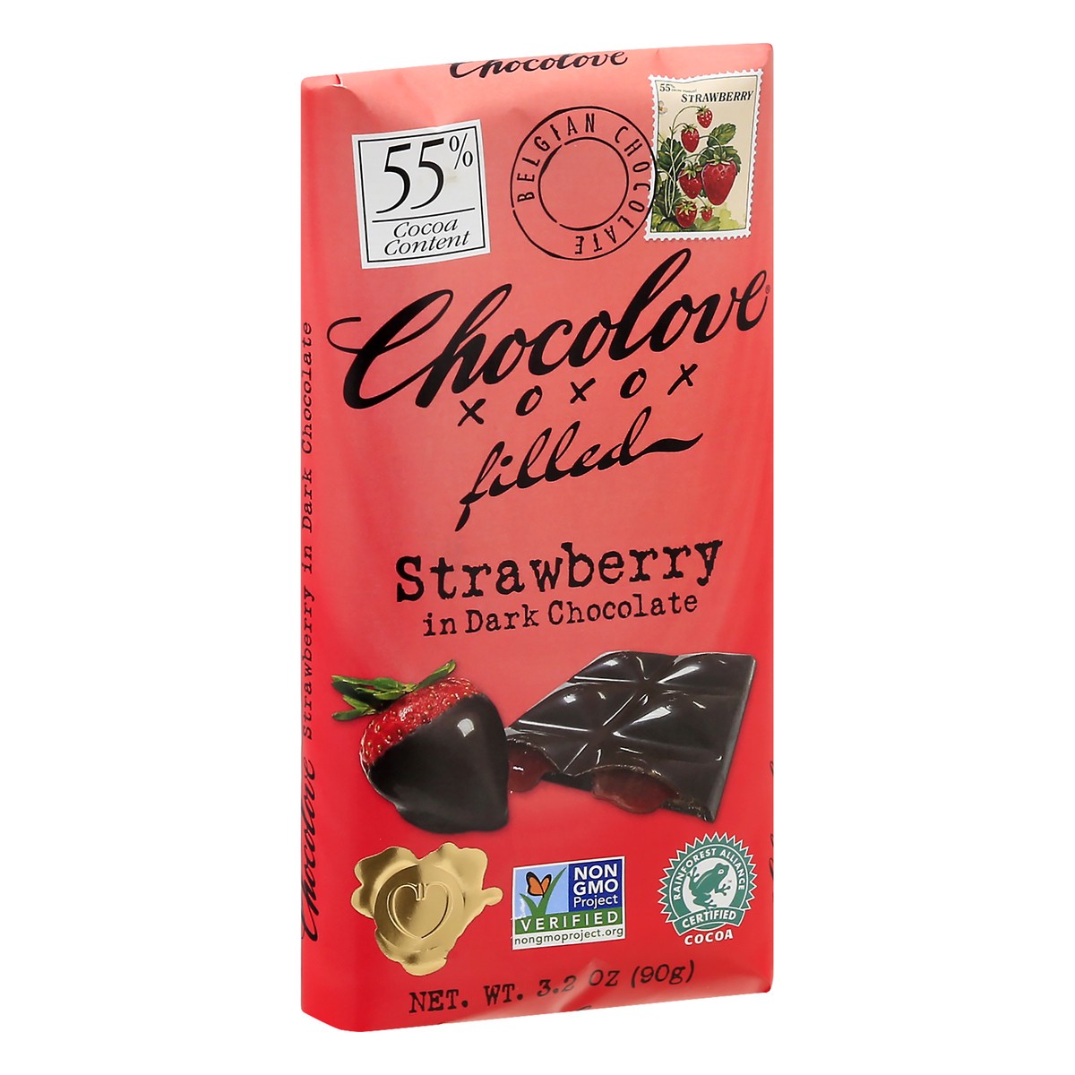 slide 3 of 10, Chocolove 55% Cocoa Filled Strawberry Dark Chocolate 3.2 oz, 3.2 oz