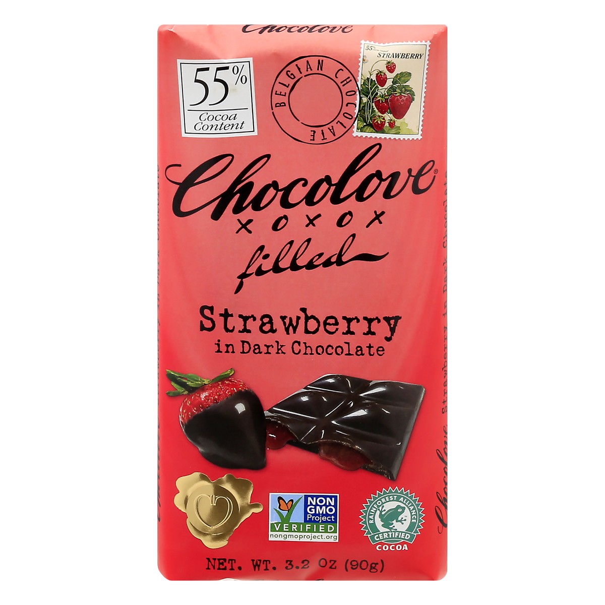 slide 1 of 10, Chocolove 55% Cocoa Filled Strawberry Dark Chocolate 3.2 oz, 3.2 oz