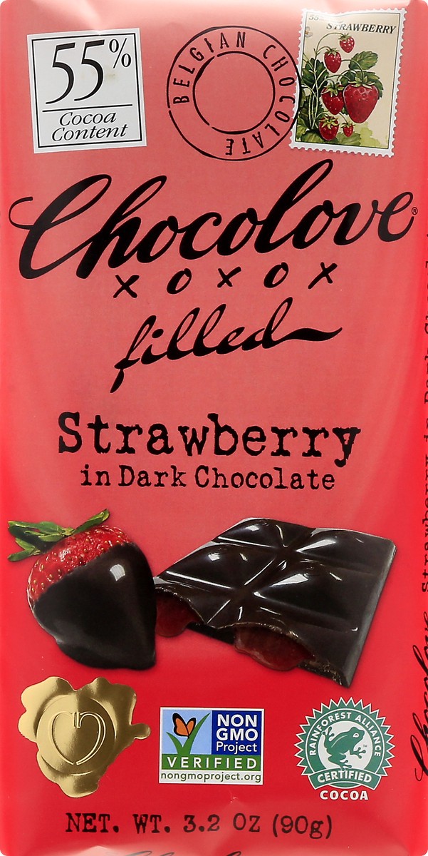 slide 9 of 10, Chocolove 55% Cocoa Filled Strawberry Dark Chocolate 3.2 oz, 3.2 oz