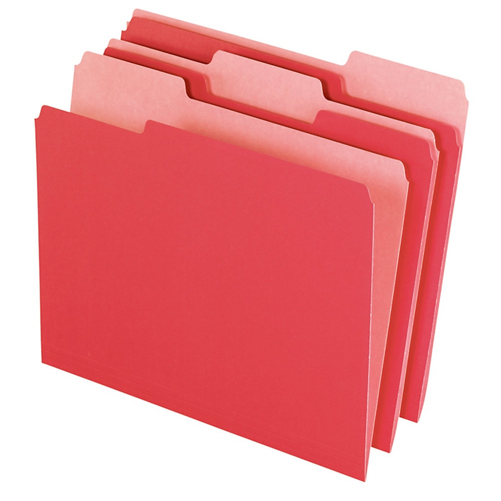 slide 1 of 1, Office Depot Brand File Folders, Letter Size, 1/3 Cut, Red, Box Of 100, 100 ct