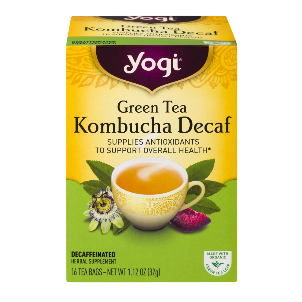 slide 1 of 4, Yogi Green Tea Kombucha Decaf Tea Bags, 16 ct