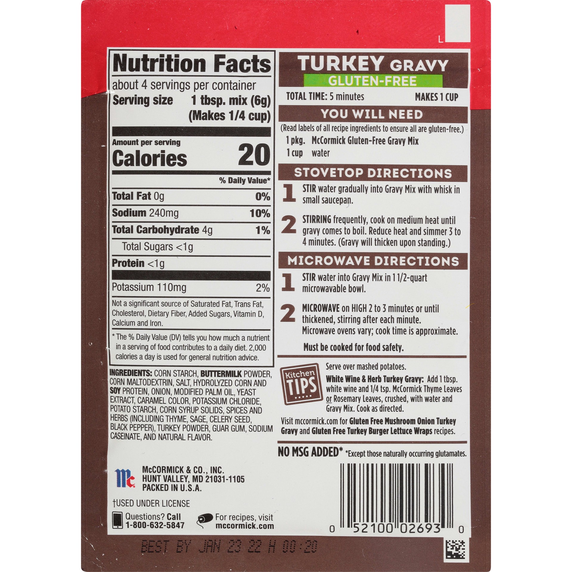 slide 5 of 5, McCormick Gravy Mix - Turkey Gluten Free, 0.88 oz