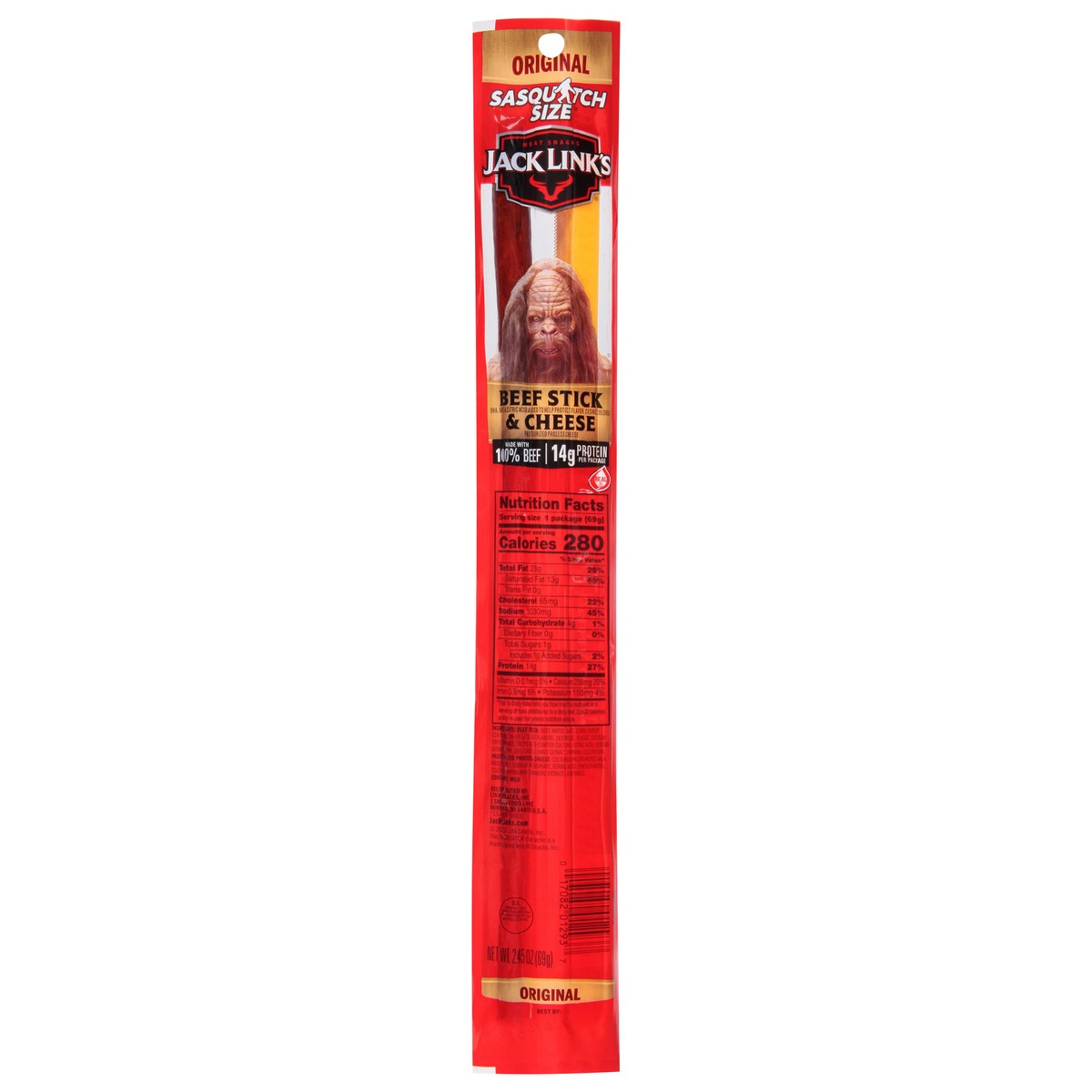 slide 1 of 14, Jack Link's Original Beef Stick & Cheese Sasquatch Size 2.45 oz, 2.45 oz