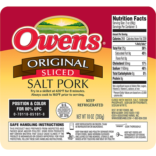 slide 1 of 1, Owens Original Sliced Salt Pork, 10 oz