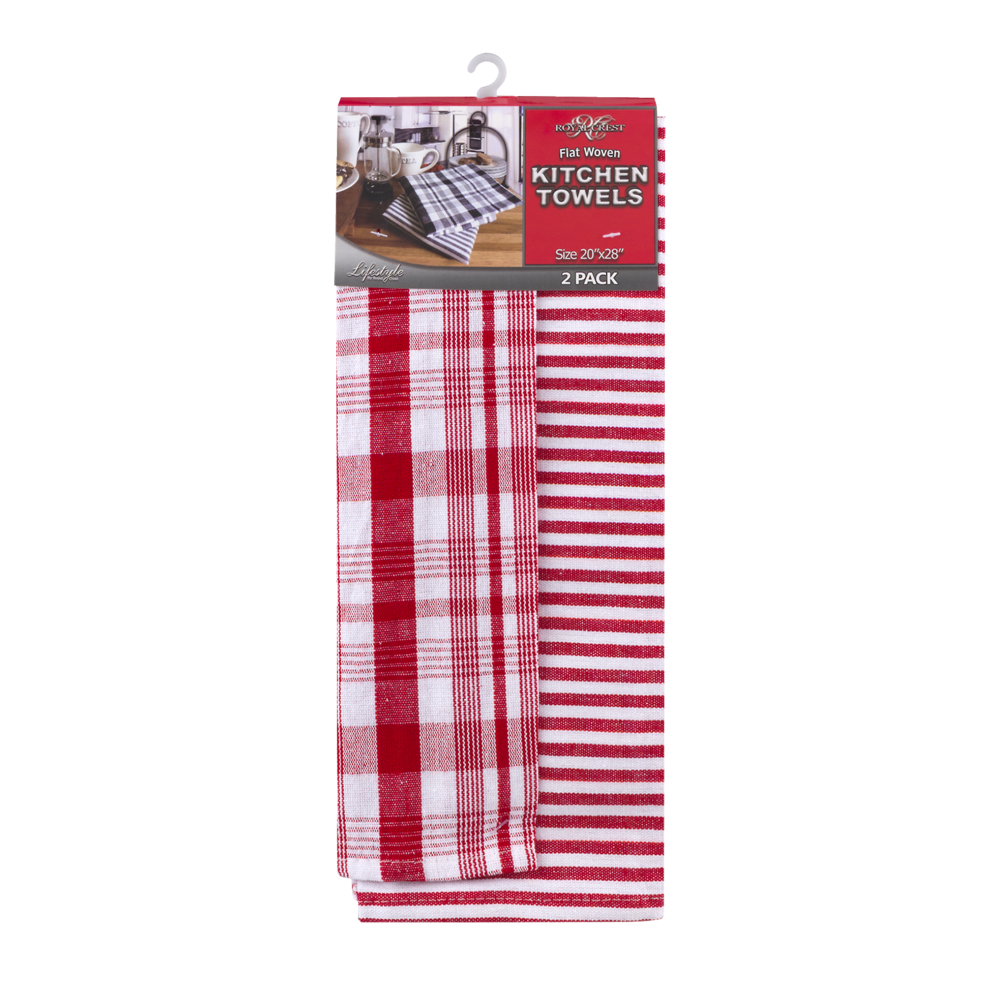 slide 1 of 1, Royal Crest Woven Checks Strips Kitchen Towel, 2 ct