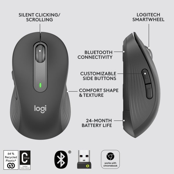 slide 3 of 8, Logitech Signature M650 Wireless Mouse, Graphite, 1 ct