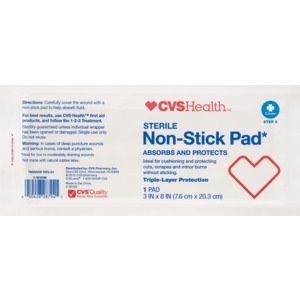 slide 1 of 1, CVS Health Sterile Latex-Free Non-Stick Pads, 3in X 8in, 1 ct