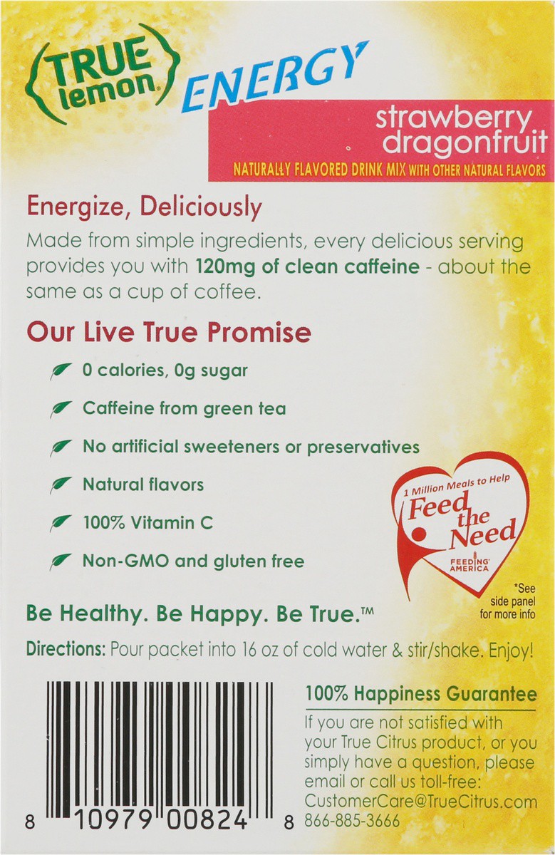 slide 6 of 9, True Lemon Energy Strawberry Dragonfruit Drink Mix 6 Packets, 0.57