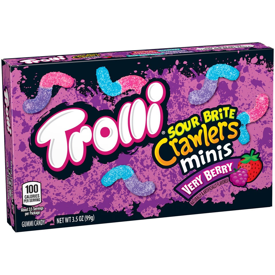 slide 1 of 2, Trolli Sour Brite Crawlers Very Berry Minis Theater Box, 3.5 oz